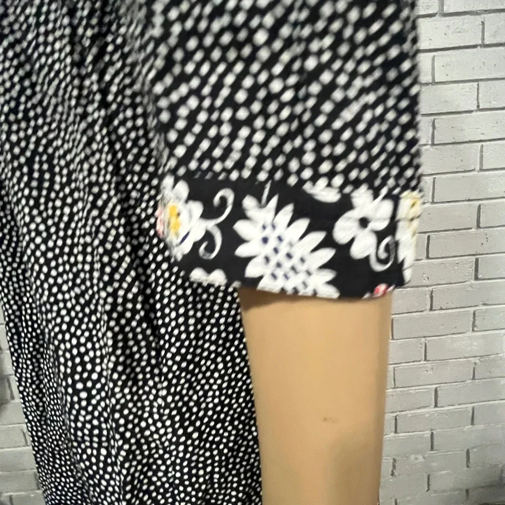 Boden Mixed Floral Polka Dot Empire Waist Dress Black White Cottagecore US 8
